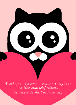 Czarny kotek z sercem i podziękowaniami